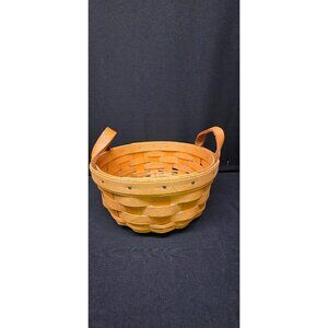 Vintage Small Round Handwoven Longaberger Basket with Leather Handles 1999